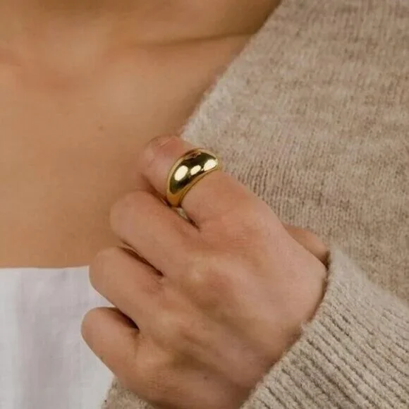 Chunky Gold Dome Ring Waterproof Non-Tarnish Statement Ring for Everyday Wear - Picture 3 of 14